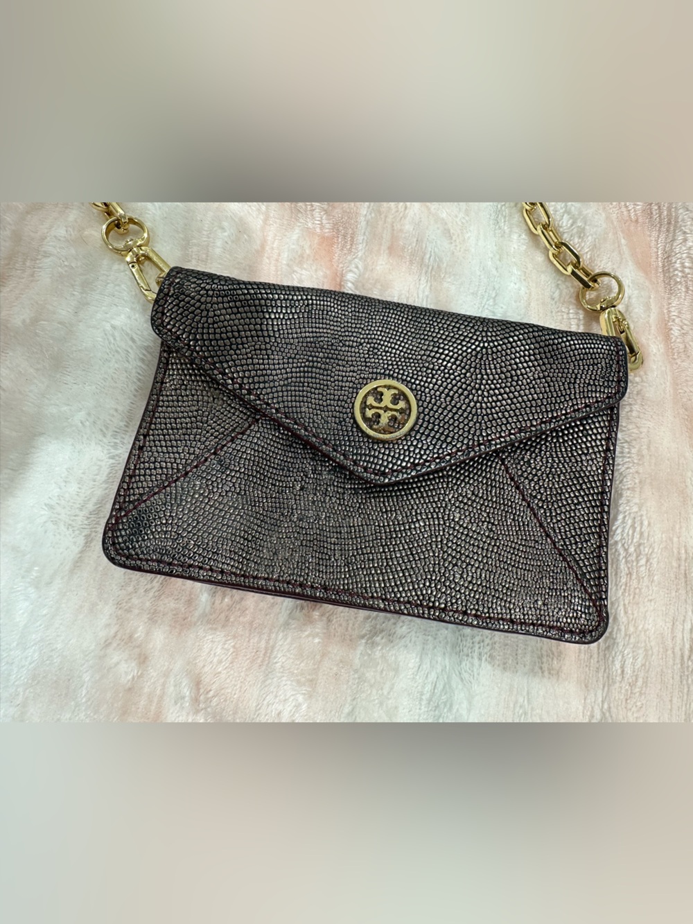 Tory Burch Metallic Textured Mini crossbody bag with Gold Logo